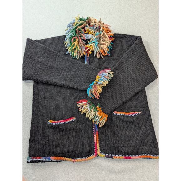 The Sweater Venture Size? XL 50% Wool 50% Alpaca Rainbow Fringe Artsy Cardigan - Picture 14 of 14